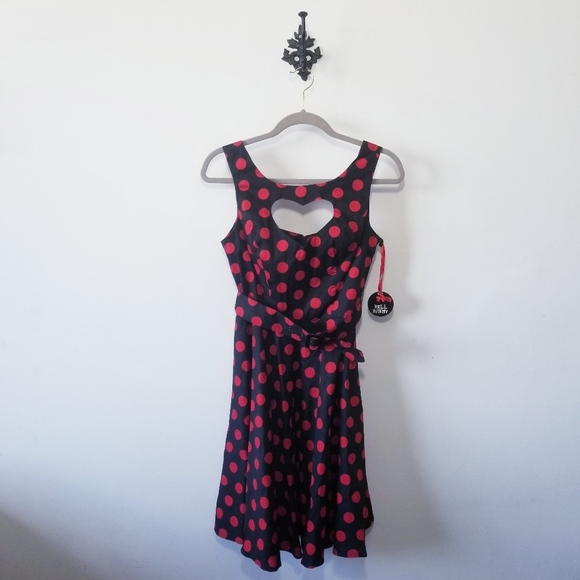 NWT Hell Bunny Heart Cutout Polka Dot Dress Size S - Picture 2 of 5